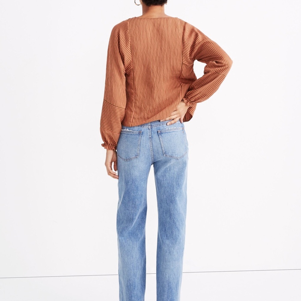 Madewell V neck Ruffle Cuff Top Stripe-play - Picture 5 of 5